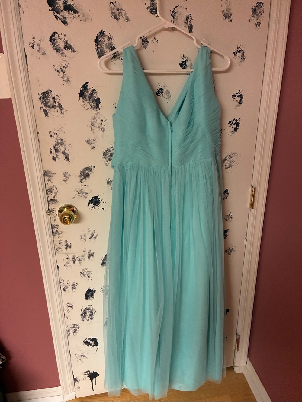 Sleeveless Aqua Chiffon Maxi Dress with V-Neck - Picture 3 of 6